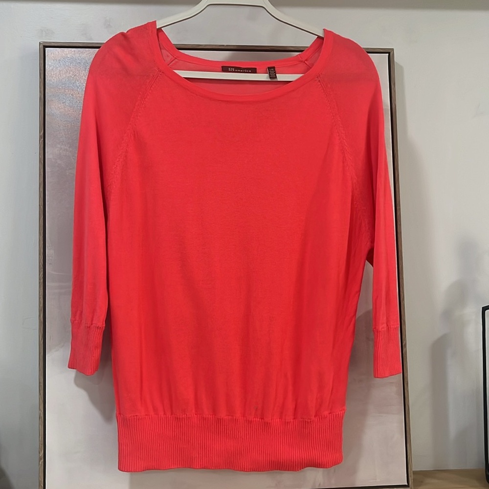 525 America Lightweight Cotton Blend Coral Sweater, Size L